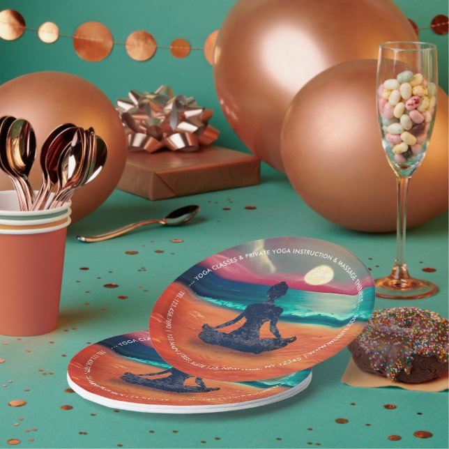 Friedliche Yoga Meditation Mondlicht Sky Ocean Bea Pappteller (Multi)