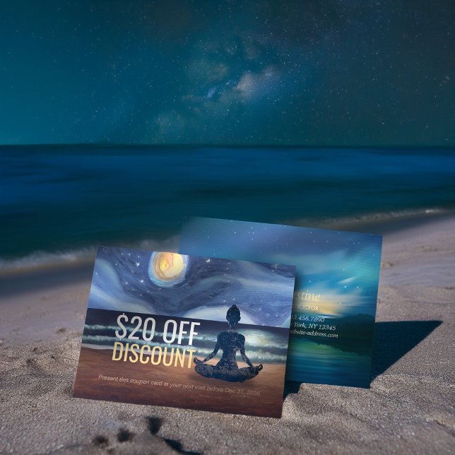 Friedliche Yoga Meditation Mondlicht Sky Ocean Bea Rabattkarte (Von Creator hochgeladen)