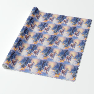 Friedlicher Akita auf Schneelaternenweg Weihnachts Geschenkpapier