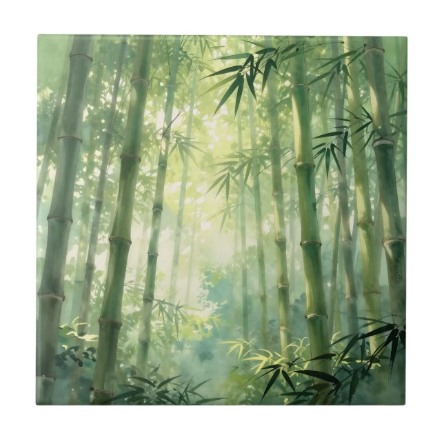 Friedlicher Bambuswald - Nebelglanz Fliese (Vorderseite)