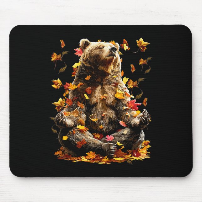 Friedlicher Bär Herbstblätter meditierendes Zen-Ti Mousepad (Vorne)