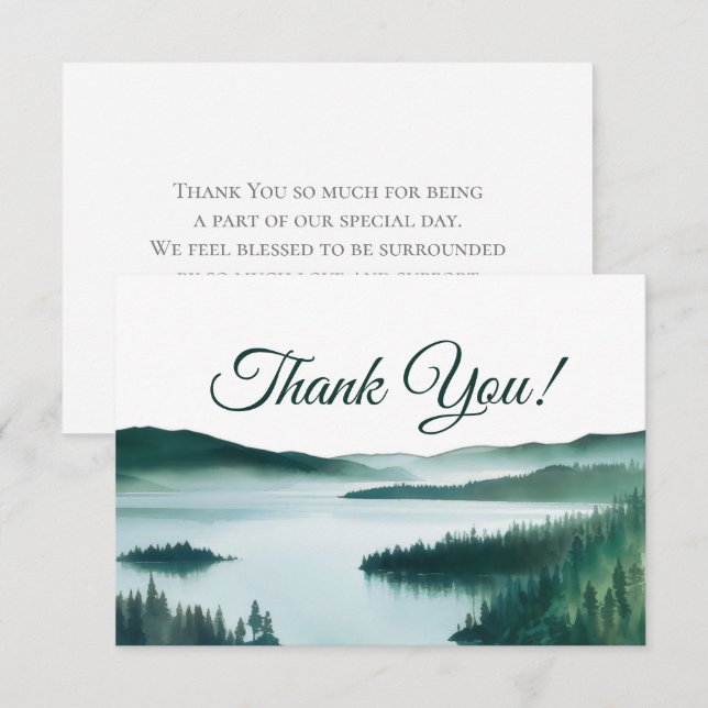 Friedlicher Bergsee Einfache Rustikale Hochzeit Dankeskarte (Vorne/Hinten)