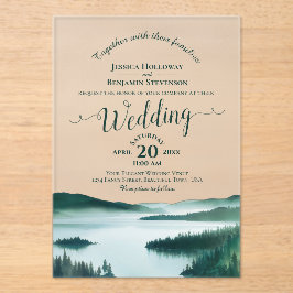 Friedlicher Bergsee Elegante Kalligrafie Hochzeit Acryleinladungen