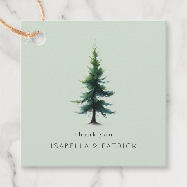 Friedlicher, blasser, grüner Aquarell-Baum Geschenkanhänger (Vorderseite)