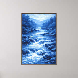 Friedlicher blauer Flusskaskade Leinwanddruck