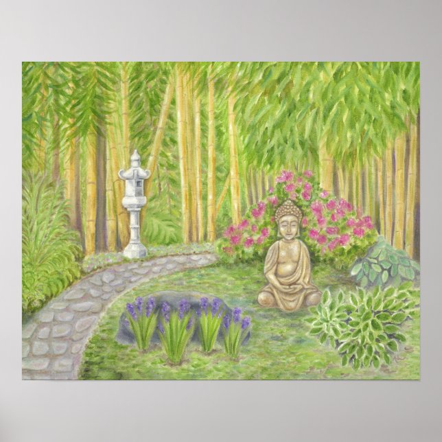 Friedlicher Buddha Garden-Kunstdruck Poster (Vorne)