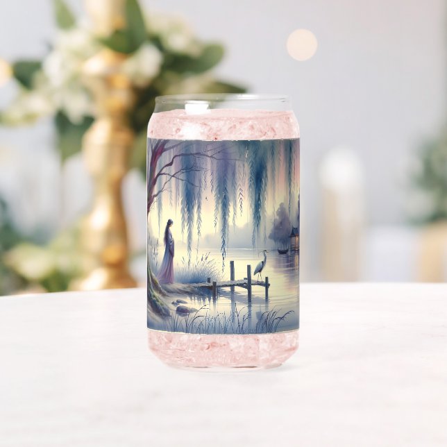 Friedlicher Fantasy-See mit Weide und Reiher Dosenglas (Insitu (Hochzeit))