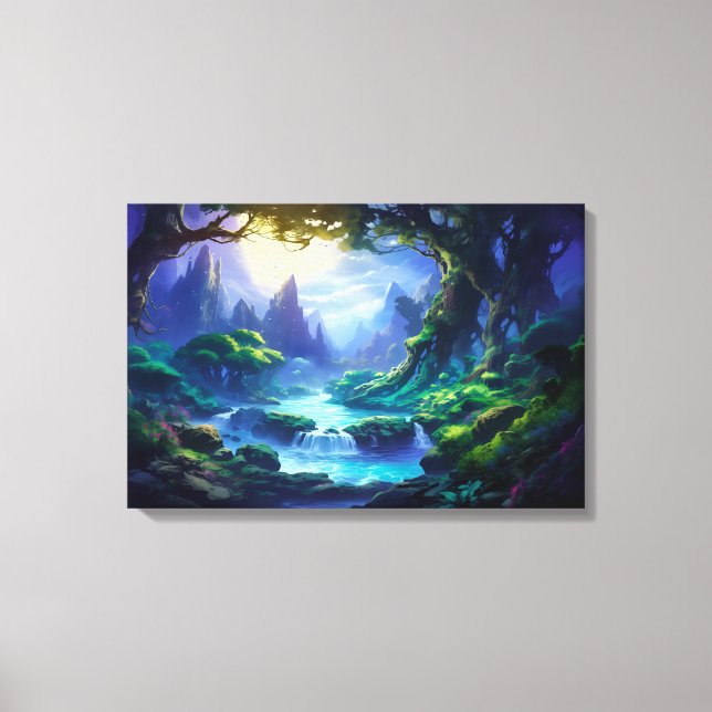 Friedlicher Fluss unter Mondlicht - Fantasy Art Leinwanddruck (Vorderseite)