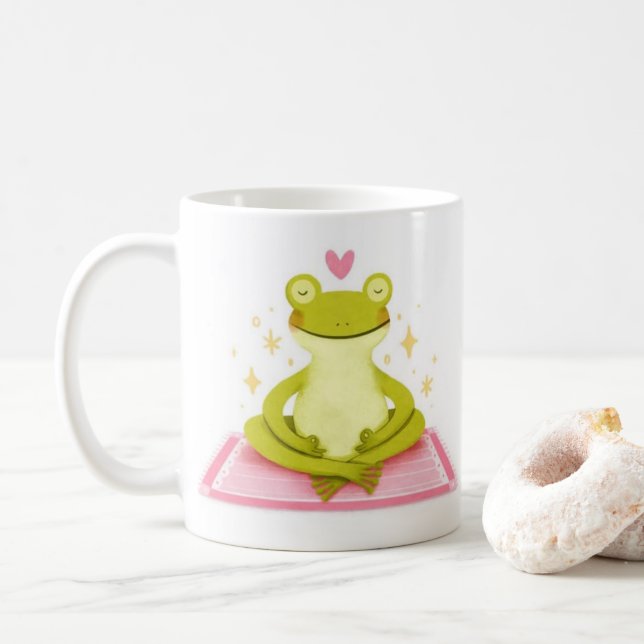 Friedlicher Frosch – Kind_Ones Whimsical Calm Bech Kaffeetasse (Mit Donut)