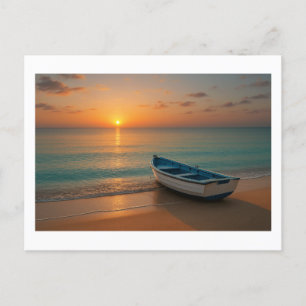 Friedlicher Goldener Sonnenuntergang mit Bootsausf Feiertagspostkarte