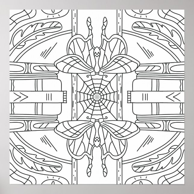 Friedlicher Herbst: Moth in Library Coloring Poster (Vorne)