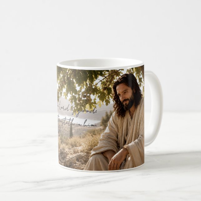 Friedlicher Jesus unter dem Feigenbaum Christliche Kaffeetasse (VorderseiteRechts)
