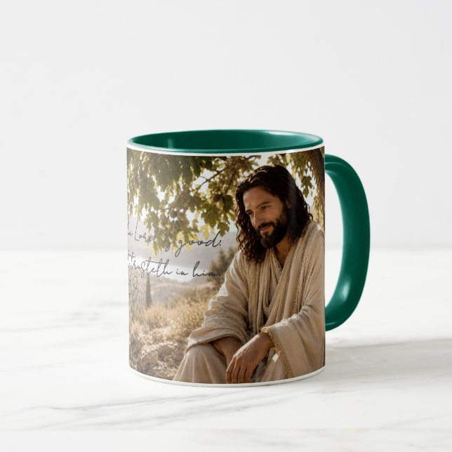 Friedlicher Jesus unter dem Feigenbaum Christliche Tasse (VorderseiteRechts)