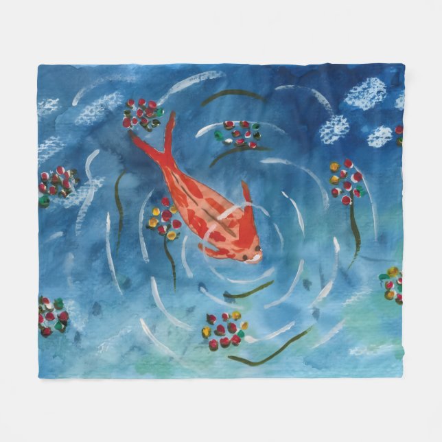 Friedlicher Koi-Fisch-Wasserfarben-Fliesblanket Fleecedecke (Vorderseite (Horizontal))