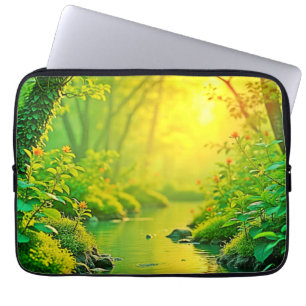 Friedlicher Kunststrom im goldenen Wald Laptopschutzhülle