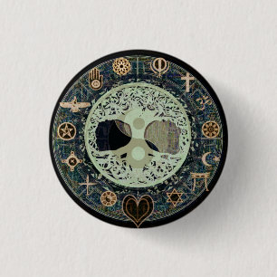 Friedlicher lebender Retro Yin Yang w/Tree des Button