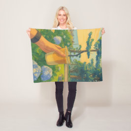 Friedlicher Morgen mit Eiskaffee in blühender Gard Fleecedecke