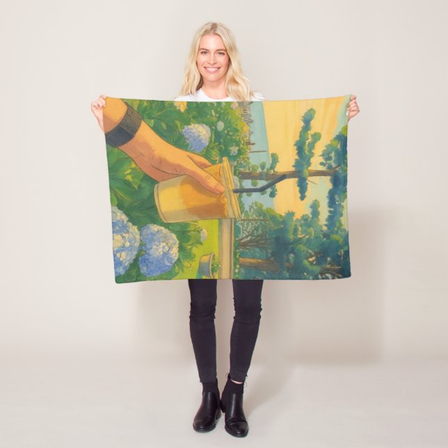 Friedlicher Morgen mit Eiskaffee in blühender Gard Fleecedecke (Beispiel)