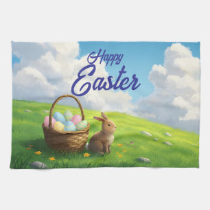 Friedlicher Ostermorgen auf einer Frühlingswiese m Geschirrtuch