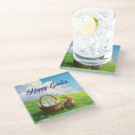 Friedlicher Ostern-Frühlingswiese Hase und Eierkor Glasuntersetzer