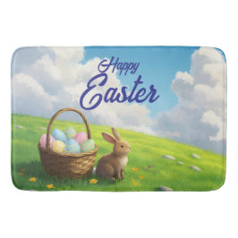 Friedlicher Ostervorfrühling-Wiesen-Hase und Eierk Badematte