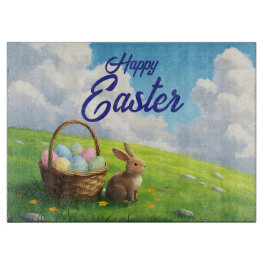 Friedlicher Ostervorfrühling-Wiesen-Hase und Eierk Schneidebrett