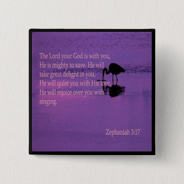 friedlicher Reiher mit Zephaniah 3:17-Button Button (Vorderseite)