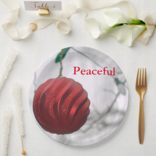 Friedlicher, roter Streifen, Funkelnd Ornament-Bal Pappteller