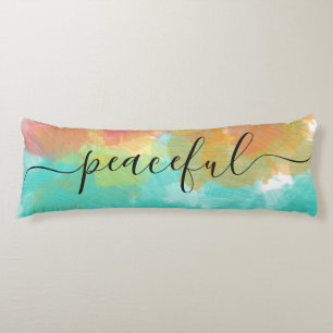 Friedlicher Schlaf Korallengelb Türkis Wasserfarbe Seitenschläferkissen