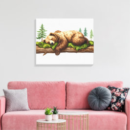 Friedlicher Schlafbär Rustikale Holzmauer Kunst, D Leinwanddruck