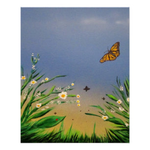 Friedlicher Schmetterlings-Himmel-Sonnenuntergangs Poster
