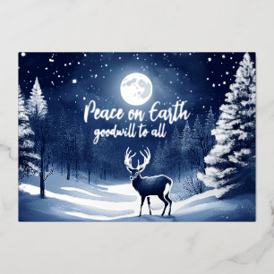 Friedlicher Schnee Winterwald Vollmond und Bock Folien Feiertagskarte