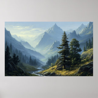 Friedlicher schneebedeckter Berg und Seereflektion Poster