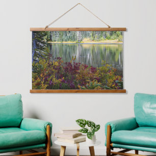 Friedlicher See Lebhafter Fall Farbe Landschaft Wandteppich Mit Holzrahmen