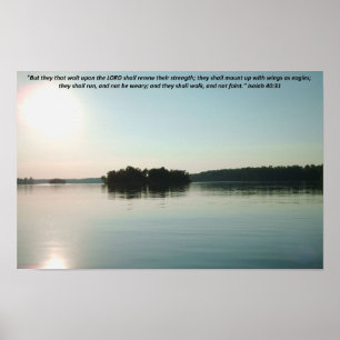 Friedlicher See und entfernte Bäume mit Schrift Poster