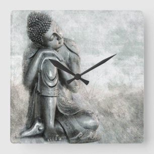 Friedlicher silberner Buddha Quadratische Wanduhr