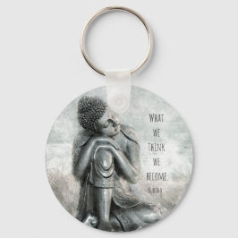 Friedlicher Silver Buddha mit Zitat Schlüsselanhänger