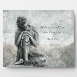 Friedlicher Silver Buddha mit Zitat zur Weisheit Fotoplatte