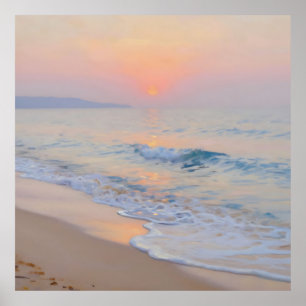Friedlicher Sonnenuntergang Strand Ozean Leuchten Poster