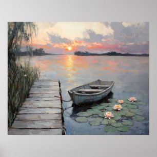 Friedlicher Sonnenuntergang über einem Ruderboot a Poster