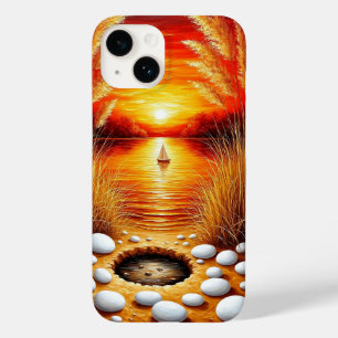 Friedlicher Sonnenuntergang über einem See mit Seg Case-Mate iPhone 14 Hülle