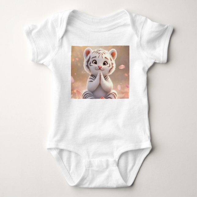 Friedlicher Tiger Cube auf Lotus - Baby Bodysuit Strampler (Vorderseite)