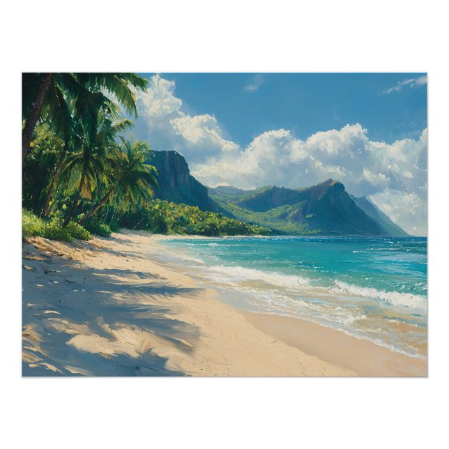 Friedlicher tropischer Strand mit türkisfarbenem W Poster (Vorderseite)