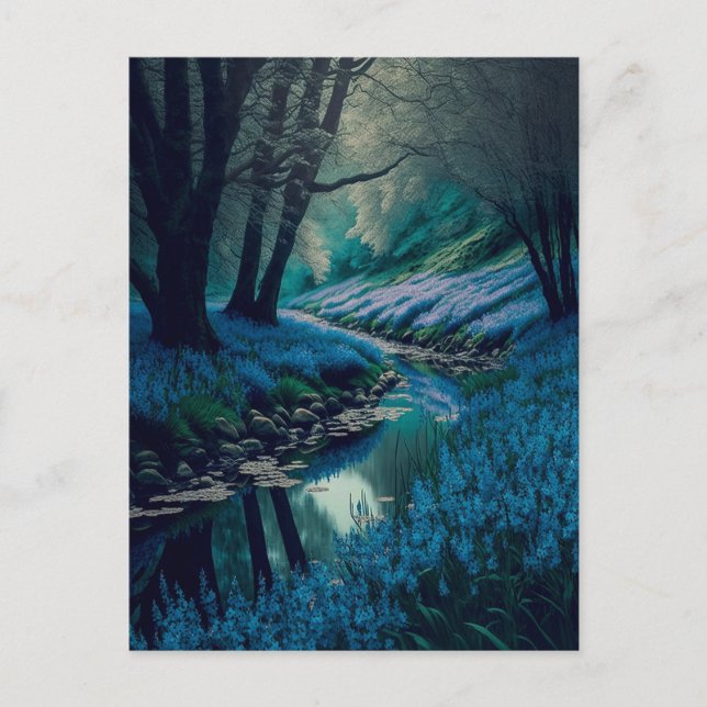 Friedlicher Wald mit Wilden Bluebells Postkarte (Vorderseite)