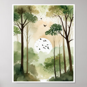 Friedlicher Waldbaum Single zwitschert Vögel Poster