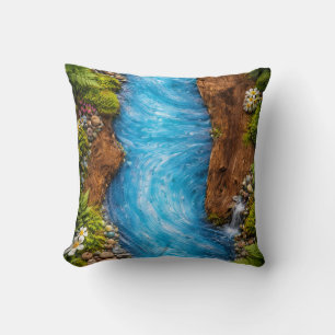 Friedlicher Waldstrom - Ruhige Natur Wasser Kunst Kissen