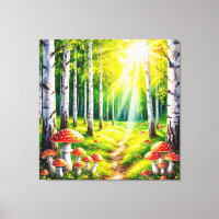 Friedlicher Waldweg mit sonnenbeschienenen Birken