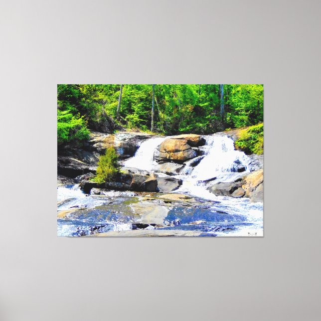 Friedlicher Wasserfall im Wald Leinwanddruck (Vorderseite)