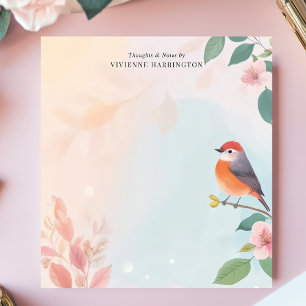 Friedlicher Wasserfarben-Rotkehlchen-Vogel-Blumen- Notizblock