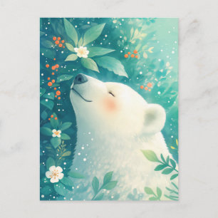 Friedlicher Weißer Bär im üppigen grünen Garten Postkarte